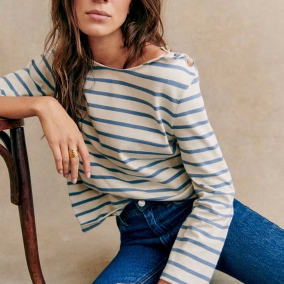 Sezane Tops - Sezane Colette Marinière NWOT Vintage Blue / Ecru - Size S